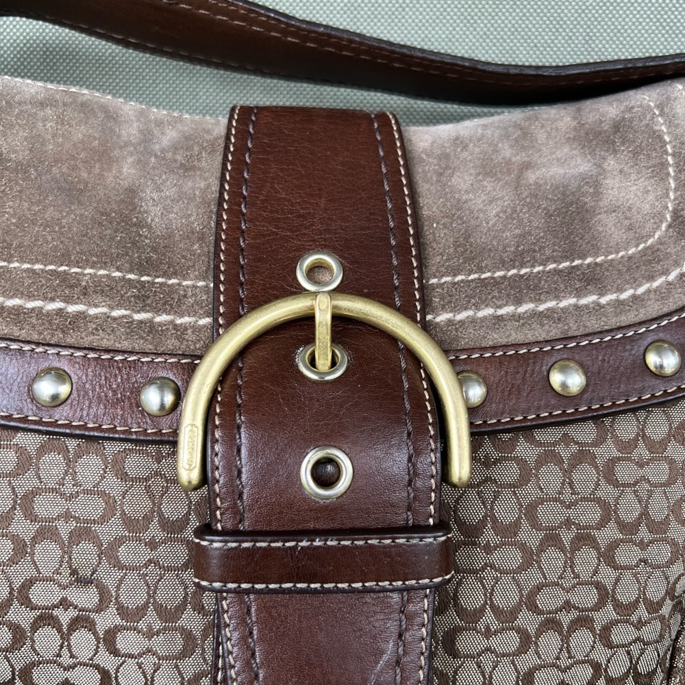 Coach Vintage Signature Soho Studded Brown Suede F11Rare Y2K Buckle Flap F11534 - Picture 4 of 10